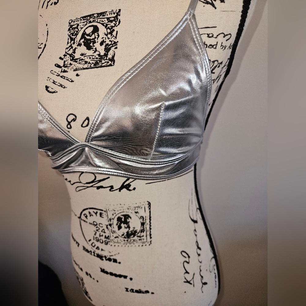 Womans Metallic Silver Bikini Top - Picture 2 of 5